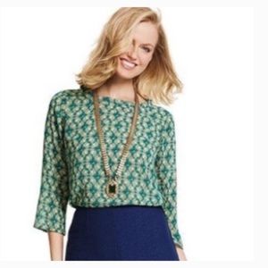 cabi Jade Top Green Leaf Print Popover Blouse